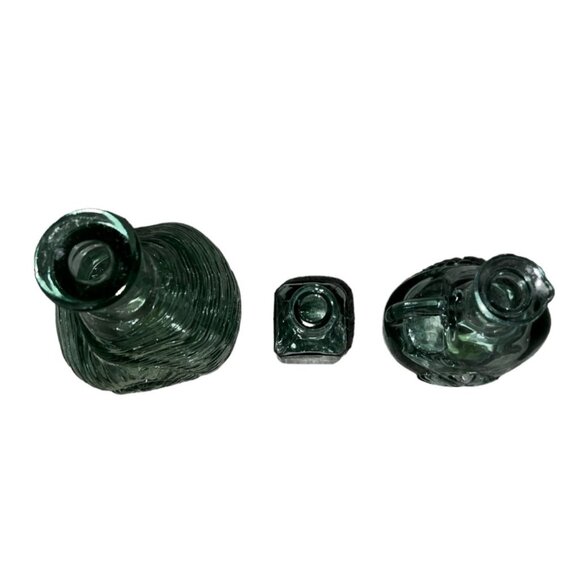 Vintage Libbey Green Glass Bottles Set Of 3 With Nautical & Leaf Motifs  Decorat - Picture 4 of 13